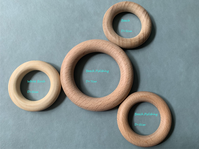 Smooth wooden beech teething handle ring for pull-string music box