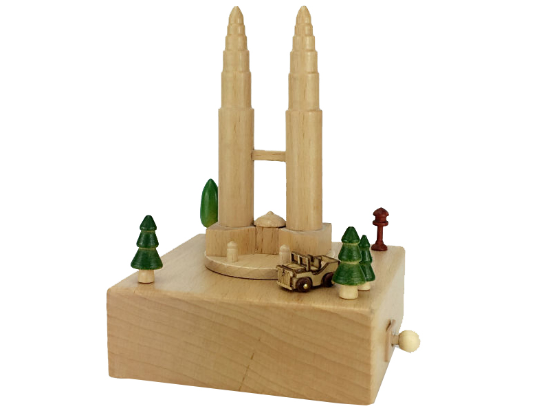 Twin towers wood music box