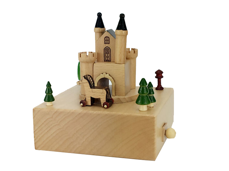 Castle and little horse wood music box